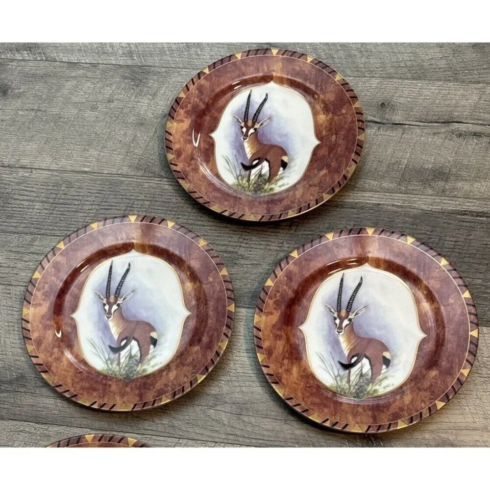 Lynn Chase African Portraits Plates Safari Mammals Set of 3 Gazelle Luncheon
